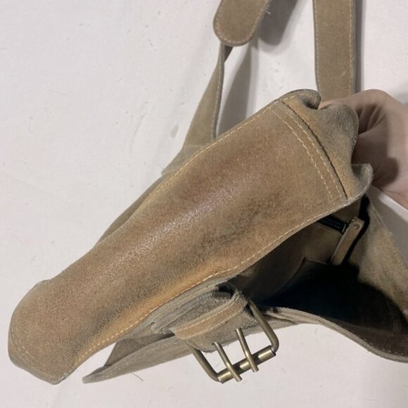 Vintage Tan Suede Leather Cross Body Boho Hobo Shoulder Bag Purse - Picture 7 of 15